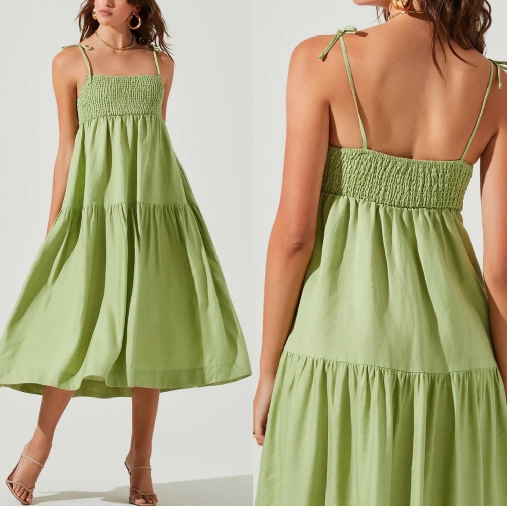 ASTR The Label Marlene Sleeveless Tiered Midi Dress Size Small NWT Celery Green